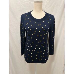 J Crew Navy Blue Merino Wool Star Sweater Size S